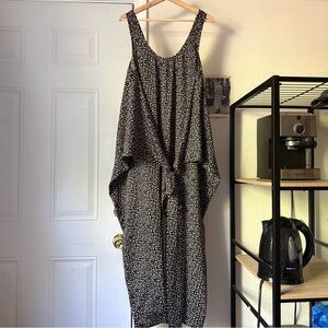 HATCH black dot animal leopard crepe tie front wide leg sleeveless jumpsuit